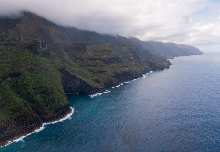 The Napali Coast in Kauai, Hawaii from the air