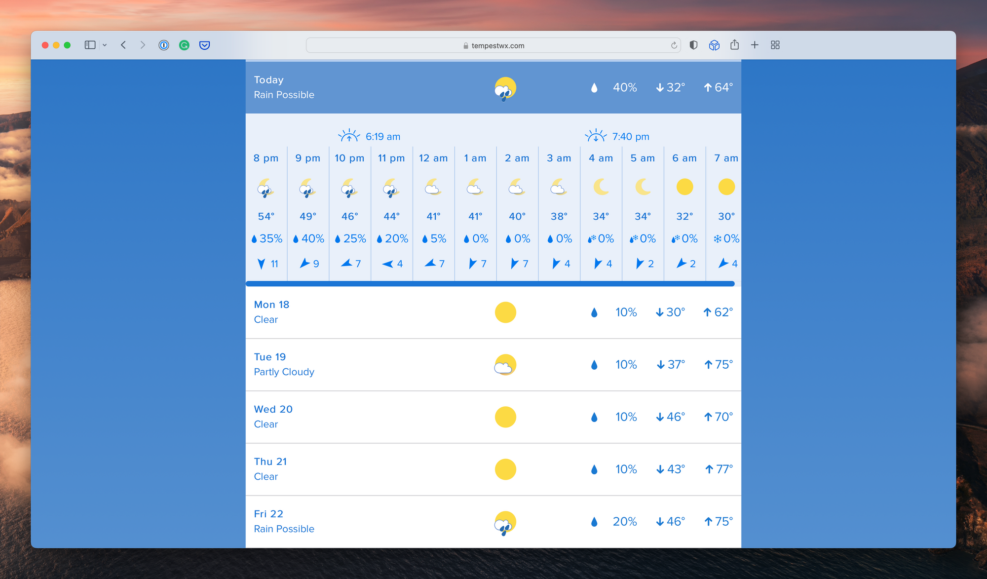 A view of the forecast from the web